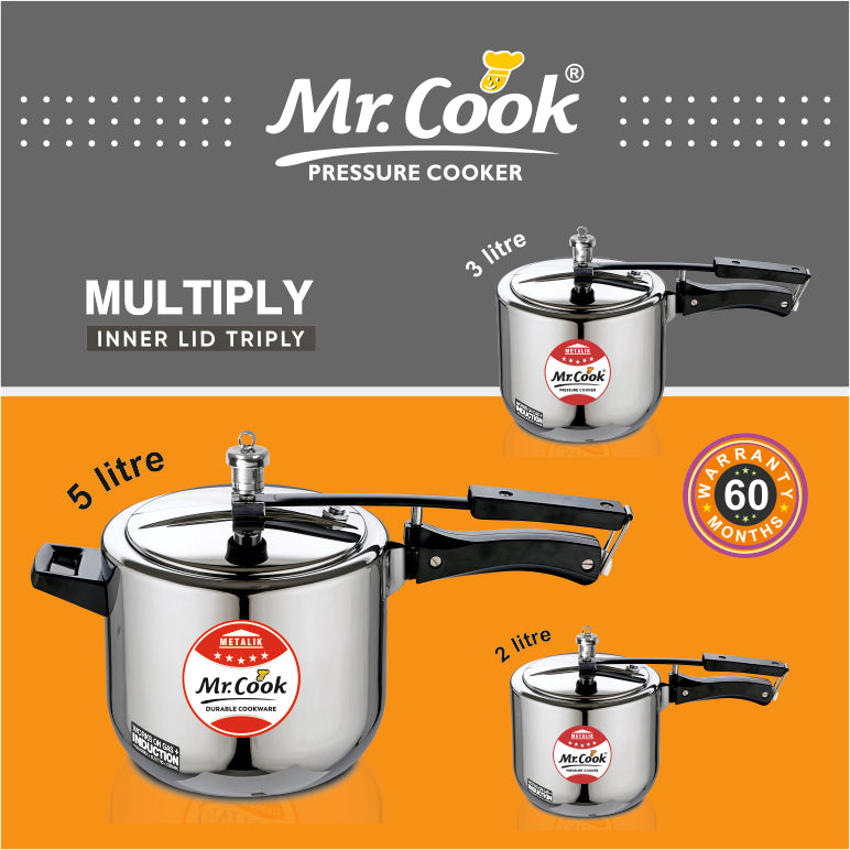 Mr.Cook Triply 3 Layer Stainless Steel Pressure Cooker unitedcookers