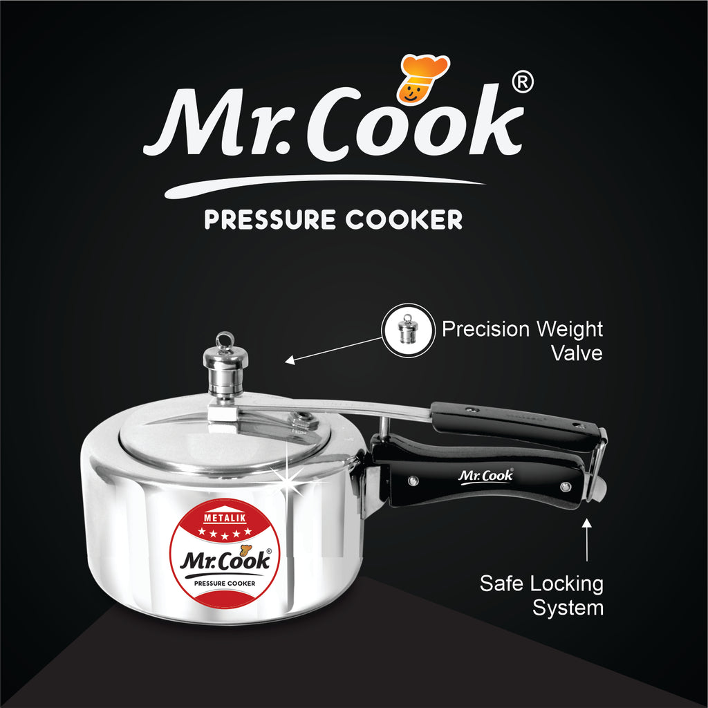 MR COOK By United Metalik Regular Aluminium Non-Induction Pressure Cooker  with Inner Lid, 3 Litres (Silver)